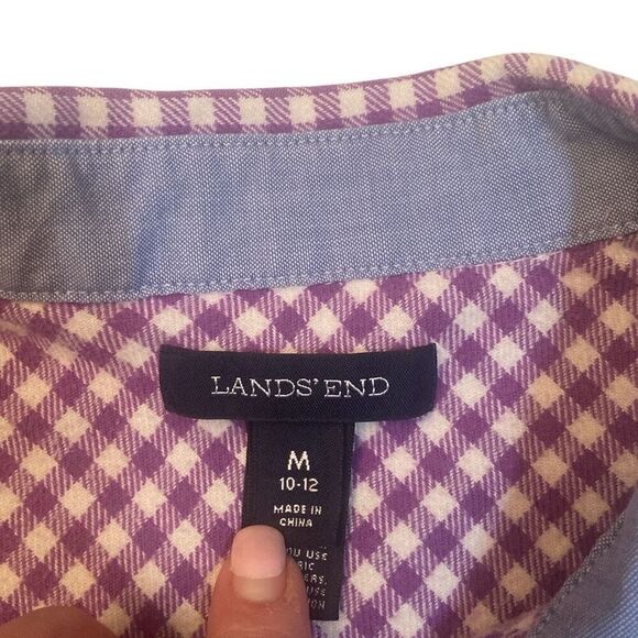 Lands End Purple Check Long Sleeve Button Front Flannel Shirt Women Size Medium - Picture 4 of 11